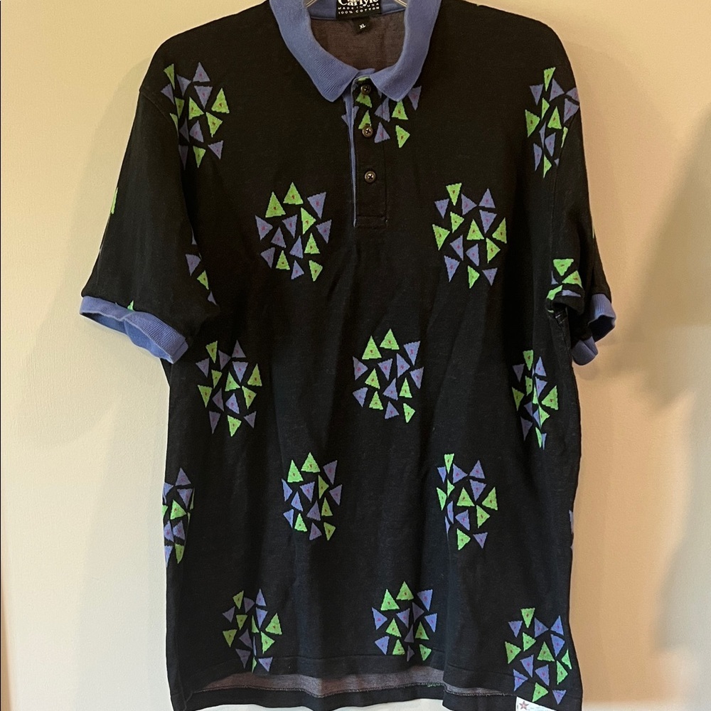 Carlyle - 100% cotton,‎ black triangle print polo shirt